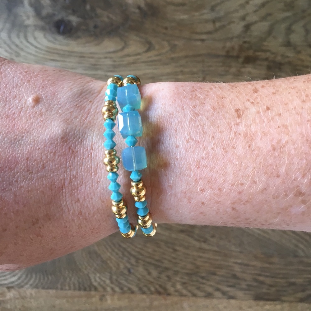 Alex and Ani Aqua Beaded Bracelets